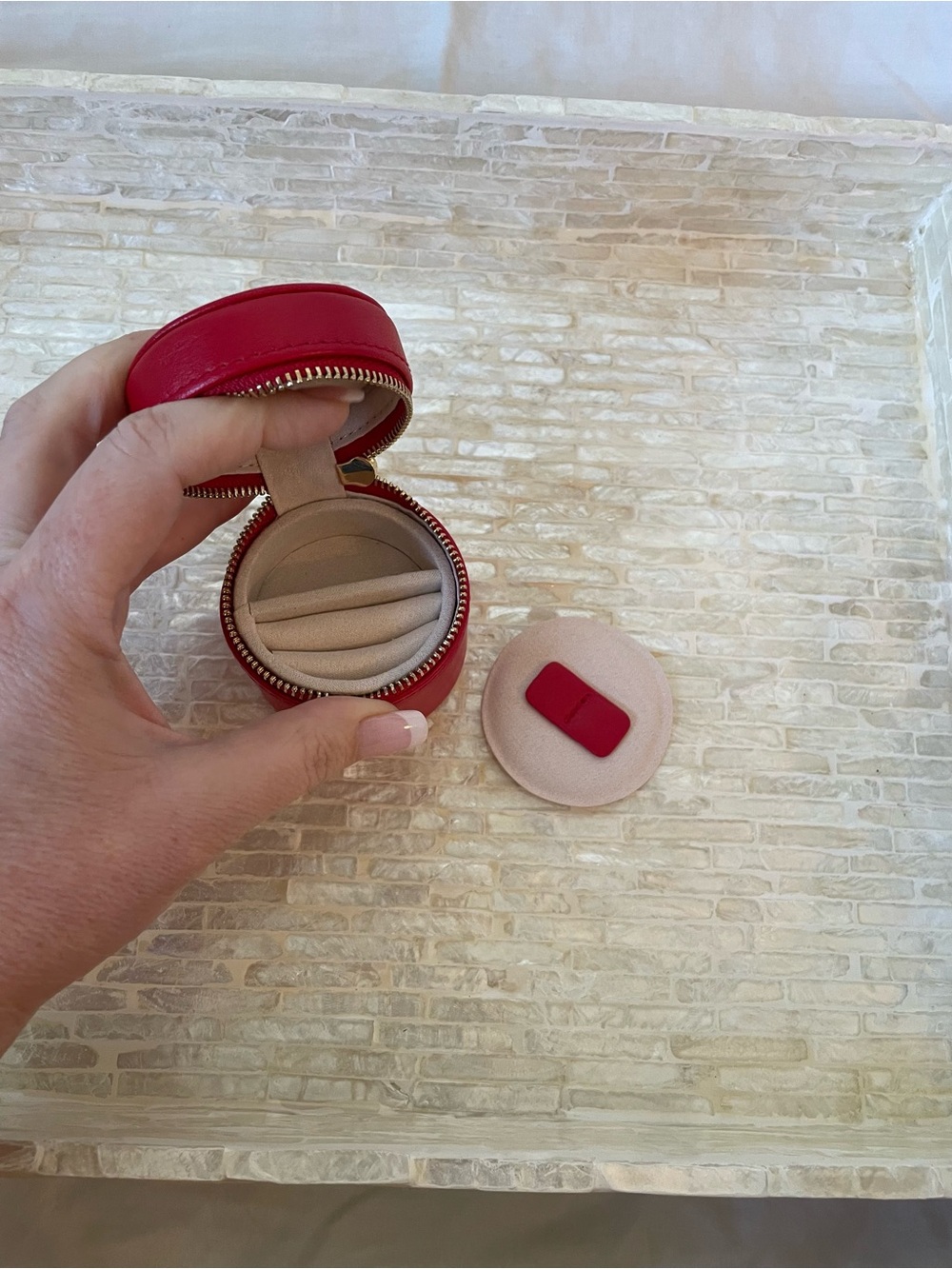 WOLF Red Round Jewelry Case with Gold Script - Picture 4 of 8
